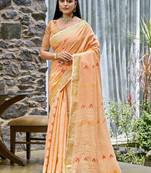 Sangam prints peach cotton woven work traditional saree