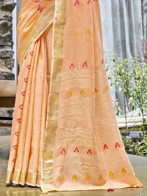 Sangam prints peach cotton woven work traditional saree 3