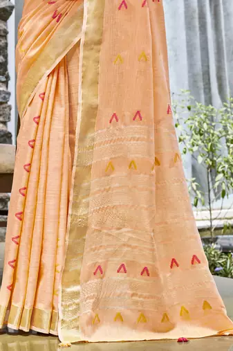 Sangam prints peach cotton woven work traditional saree