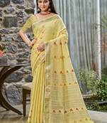 Sangam prints yellow cotton woven work traditional saree