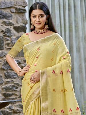 Sangam prints yellow cotton woven work traditional saree 2