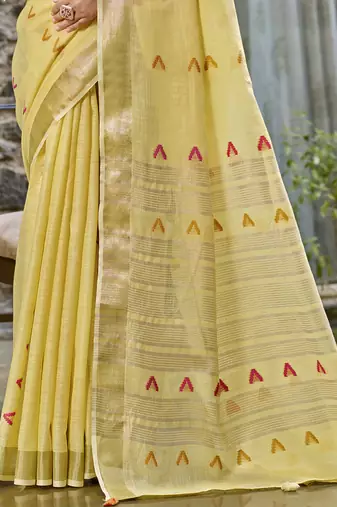 Sangam prints yellow cotton woven work traditional saree