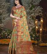 Sangam prints beige chanderi woven work traditional saree