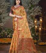 Sangam prints teal chanderi woven work traditional saree