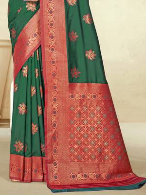 Sangam prints dark green silk woven work traditional saree 3
