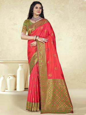 Sangam prints pink silk woven work traditional saree 1