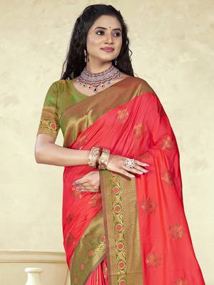 Sangam prints pink silk woven work traditional saree 2