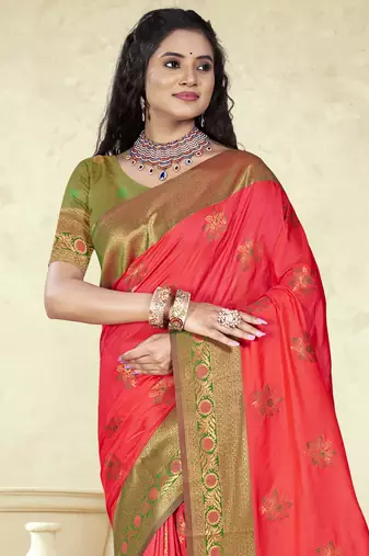 Sangam prints pink silk woven work traditional saree