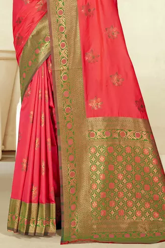 Sangam prints pink silk woven work traditional saree