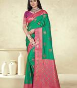 Sangam prints green silk woven work traditional saree