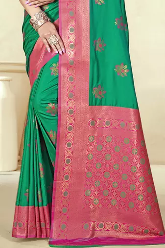 Sangam prints green silk woven work traditional saree