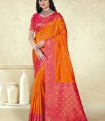 Sangam prints orange silk woven work traditional saree