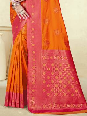 Sangam prints orange silk woven work traditional saree 3