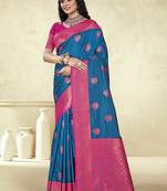 Sangam prints blue silk woven work traditional saree