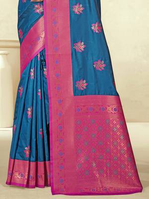 Sangam prints blue silk woven work traditional saree 3