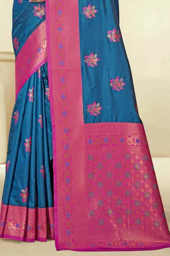 Sangam prints blue silk woven work traditional saree
