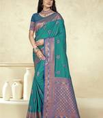 Sangam prints sky blue silk woven work traditional saree