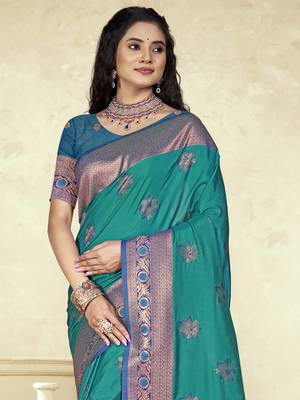 Sangam prints sky blue silk woven work traditional saree 2