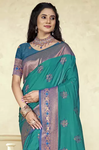 Sangam prints sky blue silk woven work traditional saree