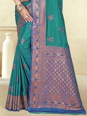 Sangam prints sky blue silk woven work traditional saree 3