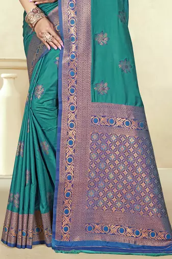 Sangam prints sky blue silk woven work traditional saree