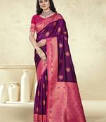 Sangam prints wine silk woven work traditional saree