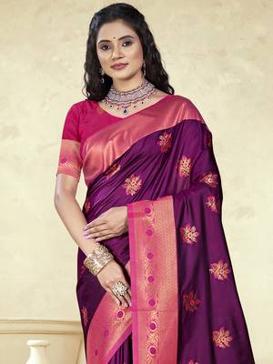 Sangam prints wine silk woven work traditional saree 2