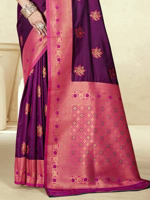Sangam prints wine silk woven work traditional saree 3