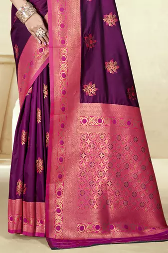 Sangam prints wine silk woven work traditional saree