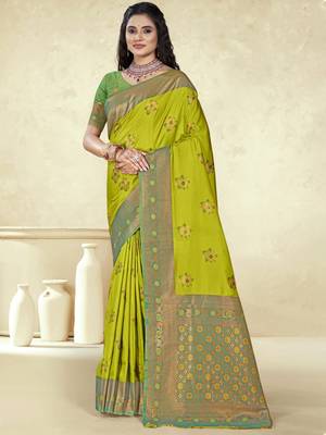 Sangam prints sea green silk woven work traditional saree 1