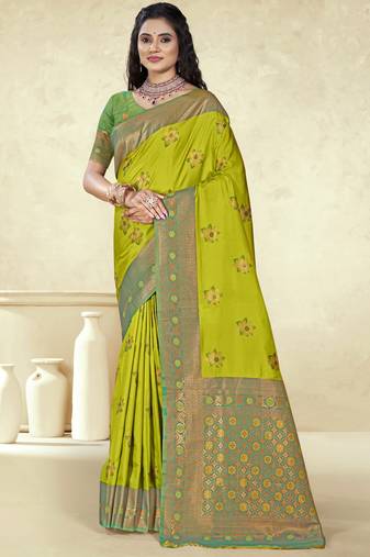 Sangam prints sea green silk woven work traditional saree