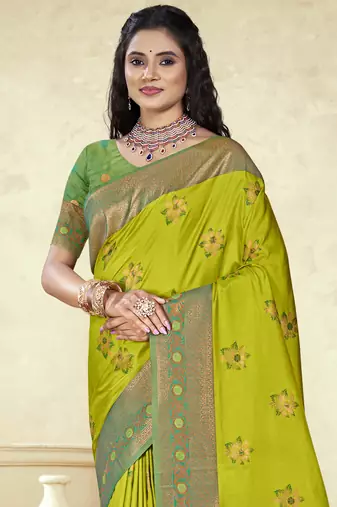Sangam prints sea green silk woven work traditional saree
