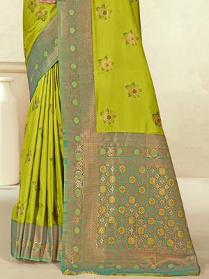 Sangam prints sea green silk woven work traditional saree 3