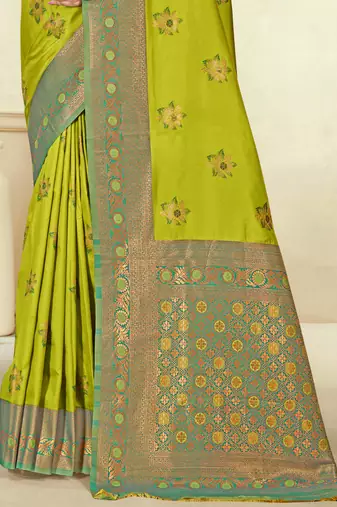 Sangam prints sea green silk woven work traditional saree