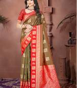 Sangam prints green silk woven work traditional saree