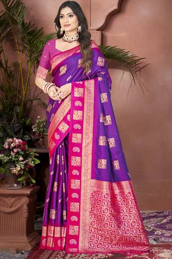 Sangam prints lavender silk woven work traditional saree