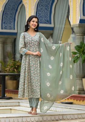 Floral printed pure muslin anarkali kurta with pyjamas & dupatta 2