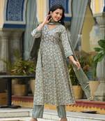 Floral printed pure muslin anarkali kurta with pyjamas & dupatta