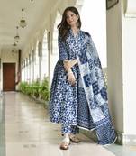 Floral printed regular pure cotton anarkali kurta with pyjamas & dupatta