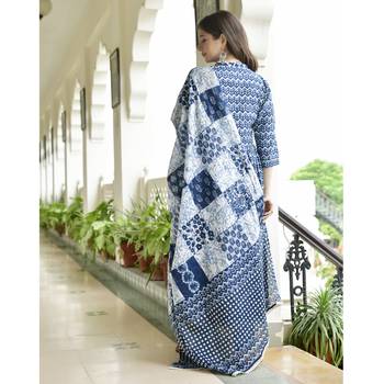 Floral printed regular pure cotton anarkali kurta with pyjamas & dupatta 3