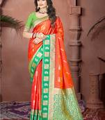 Sangam prints orange silk woven work traditional saree