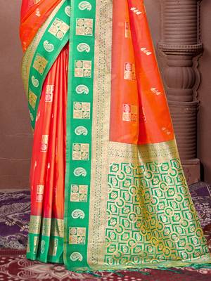 Sangam prints orange silk woven work traditional saree 3