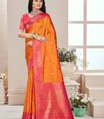 Sangam prints orange silk woven work traditional saree