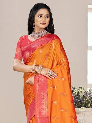 Sangam prints orange silk woven work traditional saree 2
