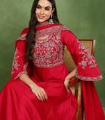 pink silk blend solid embroidered anarkali gown with dupatta