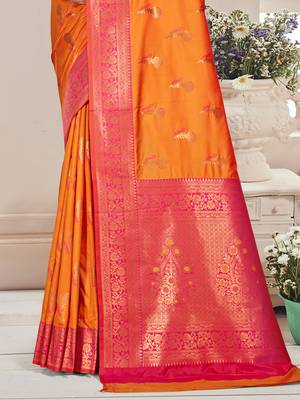 Sangam prints orange silk woven work traditional saree 3
