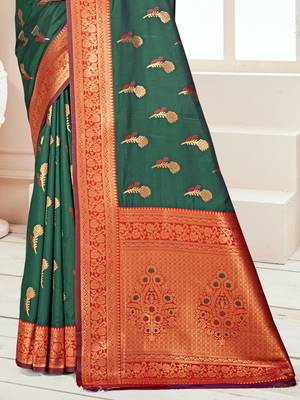 Sangam prints bottle green silk woven work traditional saree 3