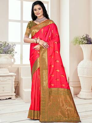 Sangam prints pink silk woven work traditional saree 1