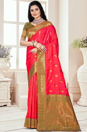 Sangam prints pink silk woven work traditional saree