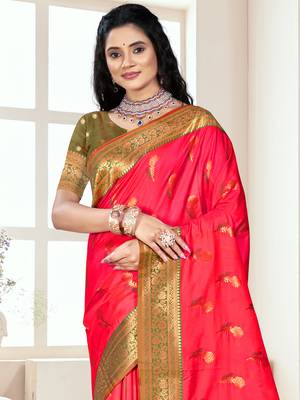 Sangam prints pink silk woven work traditional saree 2